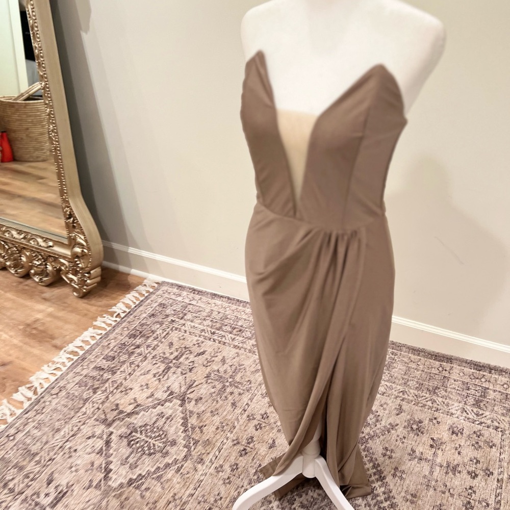 New with tags- never been worn-Michael Costello One Shoulder Brown Dress- size:M - Picture 11 of 11